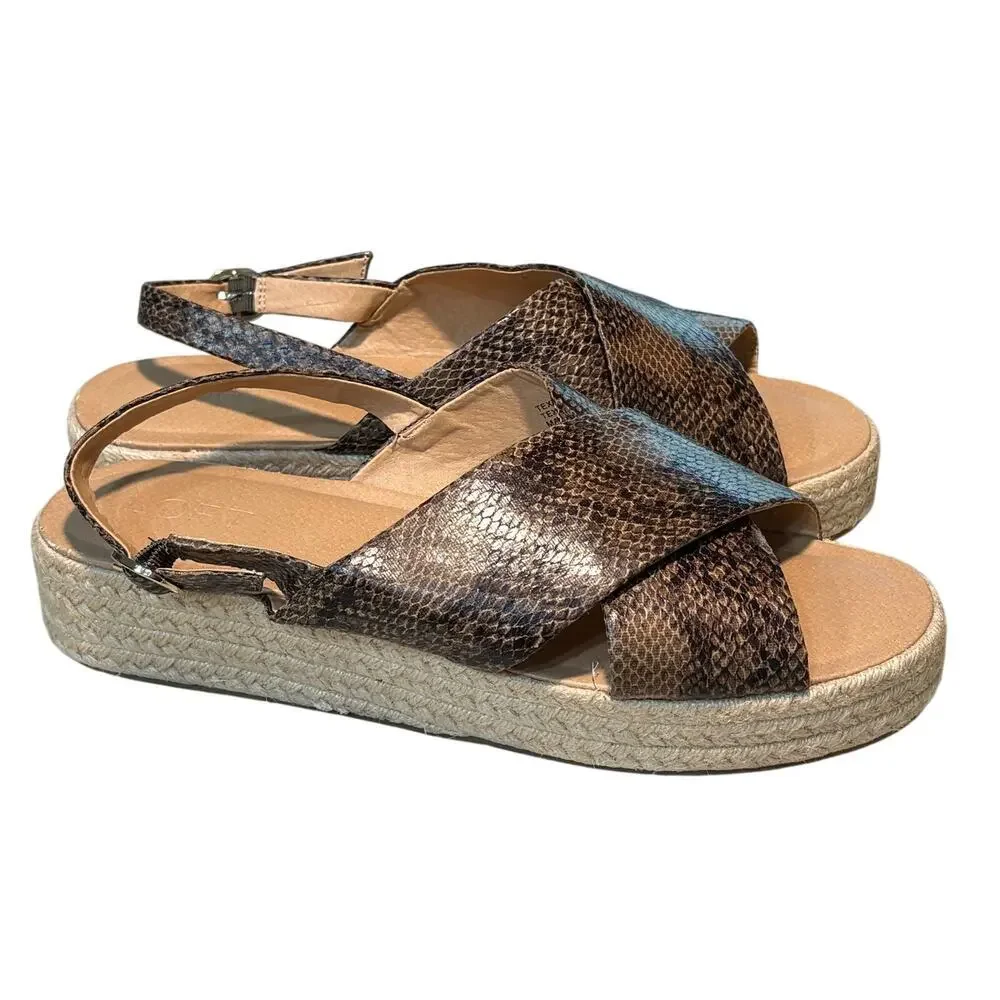 Ann Taylor LOFT Espadrille Snake Print Criss Cross Platform Sandals Size 10
